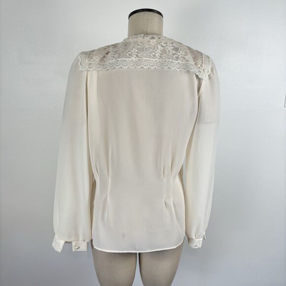 VTG 80's 90's Daniela Lace Collar Cottagecore Prairie Top Blouse SZ Medium Ivory - Picture 9 of 16